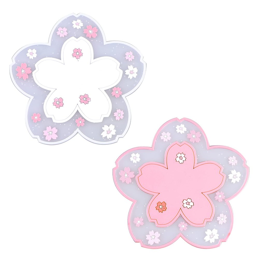 Savita 2 Pcs Sakura Coasters Cherry Blossom Coasters Blossom Cup Mats Cup Pads for Coffee Table, Restaurants, Hotels, Offices, Home, Coffee Shops(White and Pink)