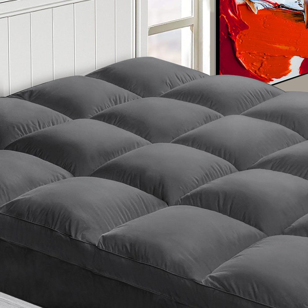 Mattress Topper Full XL for Back Pain, Extra Thick Mattress Pad Cover, Plush Pillow Top, Deep Elastic Pocket, Grey