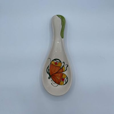 Amarcord Hand Painted Ceramic Spoon Rest with Orange Butterfly Design