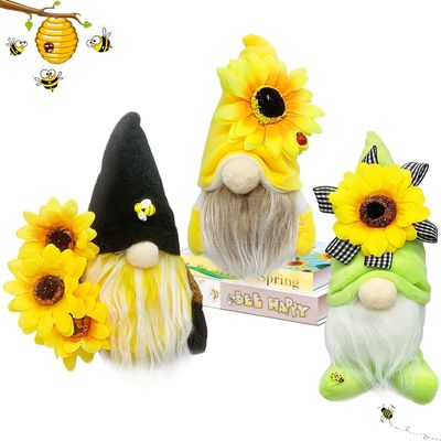 AMOH JERCY Summer Spring Sunflower Gnome Decoration for Home, Set of 3 Gnome Gifts for Women - 10" Sunflower Bee Kitchen Decor Gnome Plush, Mantel Tiered Tray Stand Party Office Bathroom Decorations