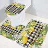 3 Pieces Bathroom Rugs and Mats Sets Lemon Summer Fruit, Non Slip Water Absorbent Bath Rug, Toilet Seat/Lid Cover, U-Shaped Toilet Mat, Home Decor Doormats Welcome Black and White Grid view 1