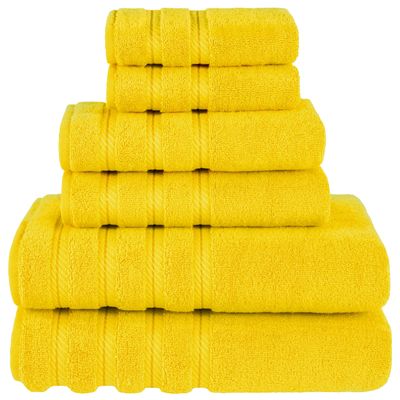 American Soft Linen 100% Carde Cotton 6 Piece Towel Set, 590 GSM Heavy Weight Soft Absorbent Turkish Towels for Bathroom, Sun Yellow