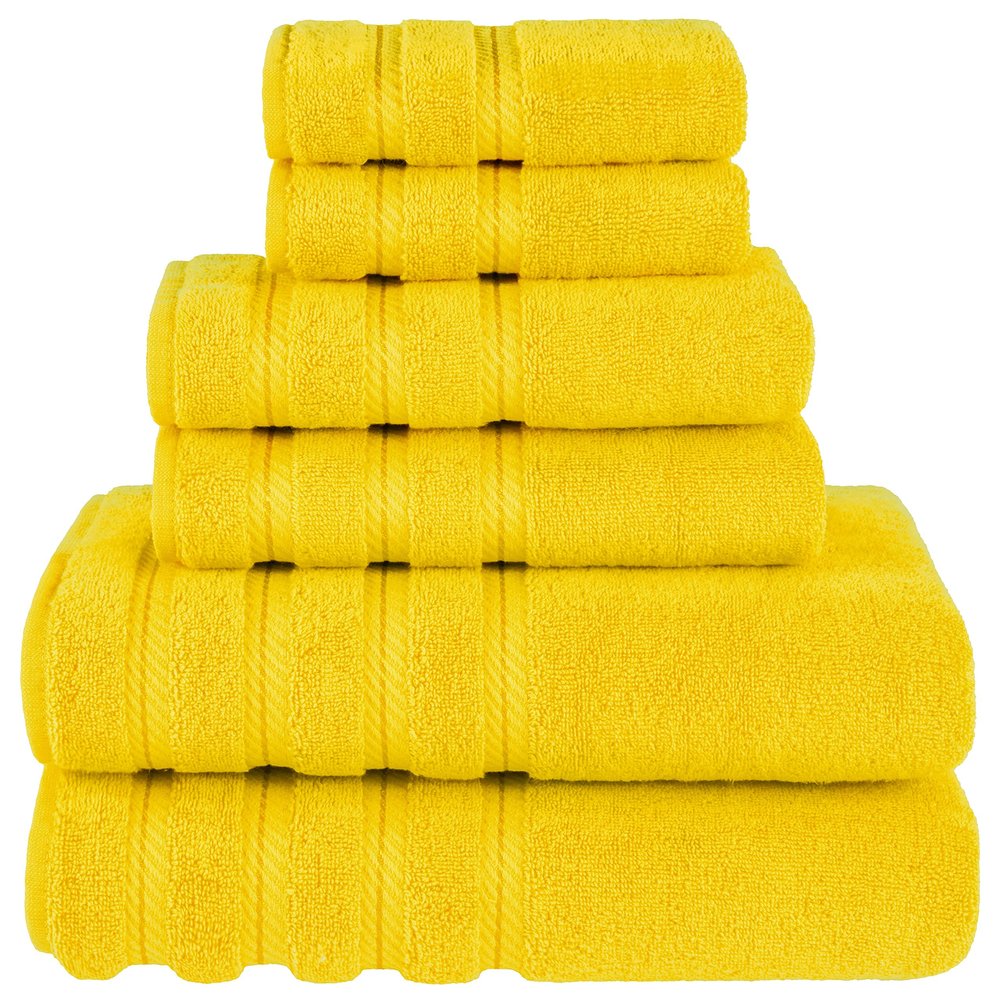 American Soft Linen 100% Carde Cotton 6 Piece Towel Set, 590 GSM Heavy Weight Soft Absorbent Turkish Towels for Bathroom, Sun Yellow