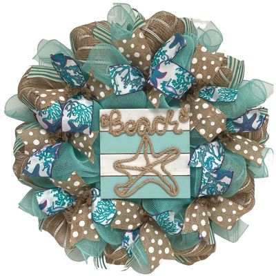 Nautical Wreath, Luxury Handmade Slotted Wood and Nautical Rope Beach Front Door Decor, 24 or 28 Inch