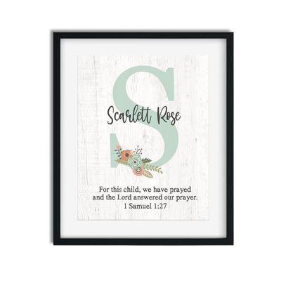 Girls Bible Verse Paper Art Print | Girl Monogram | Baby Girl Gift | Personalized Baptism Gift | Christening Gift | Religious Gift | Christening Present | Baptism Present | First Communion (Teal)