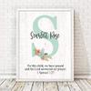 Girls Bible Verse Paper Art Print | Girl Monogram | Baby Girl Gift | Personalized Baptism Gift | Christening Gift | Religious Gift | Christening Present | Baptism Present | First Communion (Teal) view 2