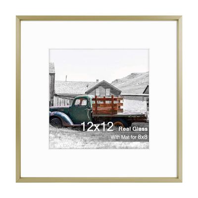 Golden State Art, 12x12 Gold Picture Frame Displays Photo 8x8 with Mat or 12 x 12 Without Mat for Wall Mounting, Classic Satin Aluminum Frames with Real Glass (Pack of 1)