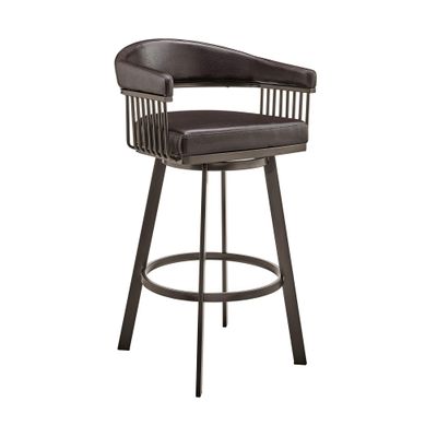 Armen Living Chelsea 29" Bar Height Swivel Bar Stool in Java Brown Finish and Chocolate Faux Leather