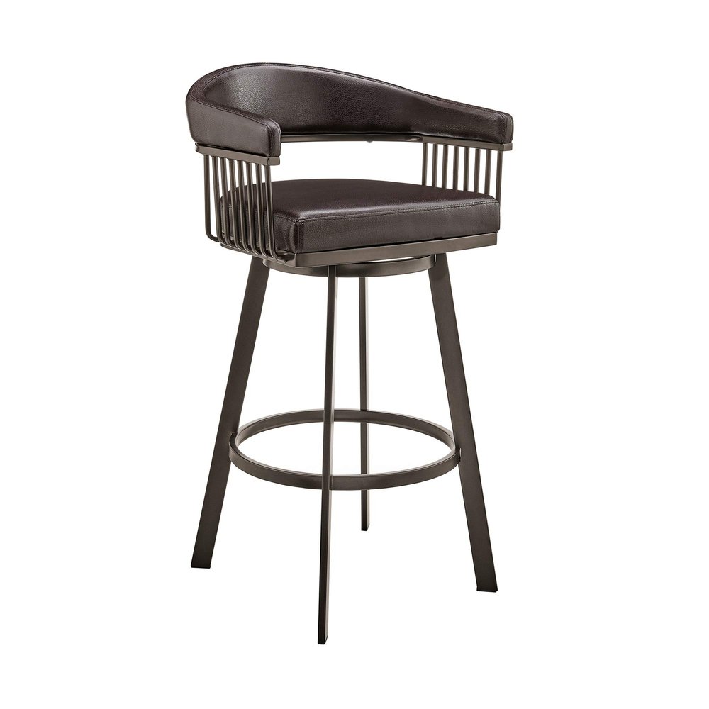Armen Living Chelsea 29" Bar Height Swivel Bar Stool in Java Brown Finish and Chocolate Faux Leather