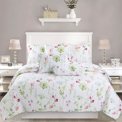 Azalea Floral Chintz PaisleyMicrofiber Reversible Quilt Bedding Set Coverlet, Bedspread, Summer Bloom, 3-Piece King Set