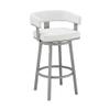 Armen Living Lorin Modern 30" Seat Height White Faux Leather and Silver Stainless Steel Metal Swivel Bar Stool for Kitchen Island Counter view 1