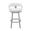 Armen Living Lorin Modern 30" Seat Height White Faux Leather and Silver Stainless Steel Metal Swivel Bar Stool for Kitchen Island Counter view 4