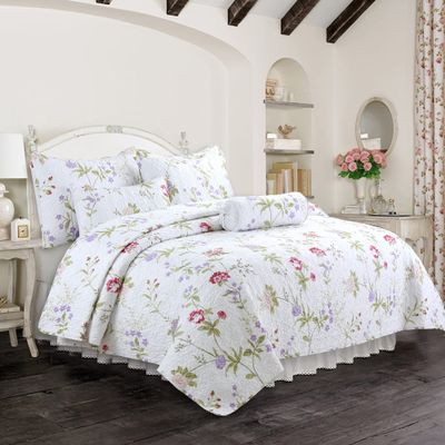 Azalea Floral Chintz Paisley Microfiber Reversible Quilt Bedding Set Coverlet, Bedspread, Spring Floral, 3-Piece Queen Set