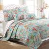 Azalea Floral Chintz PaisleyMicrofiber Reversible Quilt Bedding Set Coverlet, Bedspread, Turquoise Blue, 3-Piece King Set view 1