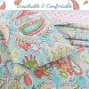 Azalea Floral Chintz PaisleyMicrofiber Reversible Quilt Bedding Set Coverlet, Bedspread, Turquoise Blue, 3-Piece King Set view 2