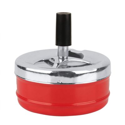 Push Down Ashtray, Rotating Self-Clearing Innovative Metal Ashtray, for Indoor(red, large)