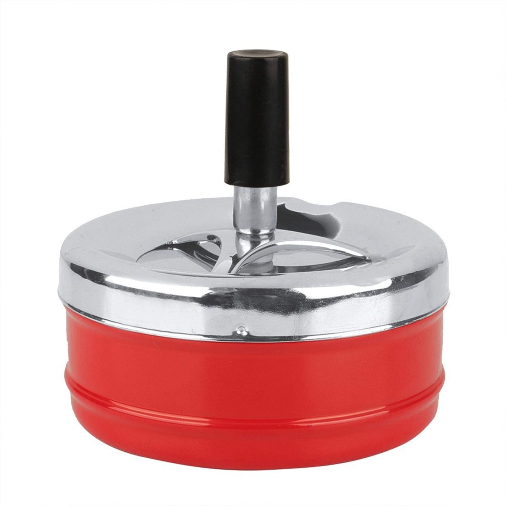 Push Down Ashtray, Rotating Self-Clearing Innovative Metal Ashtray, for Indoor(red, large)