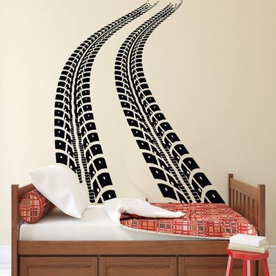 Decalzone Inc Tire Tracks Wall Decal Tire Tread Decor Automotive Art Mural Boys Room Wall Sticker (60 inch Wx48 inch H),Black