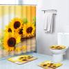 Britimes 4 Piece Shower Curtain Sets, with 12 Hooks, Summer Sun Sunflower with Non-Slip Rugs, Toilet Lid Cover and Bath Mat for Bathroom Decor Set, 72" x 72" view 1