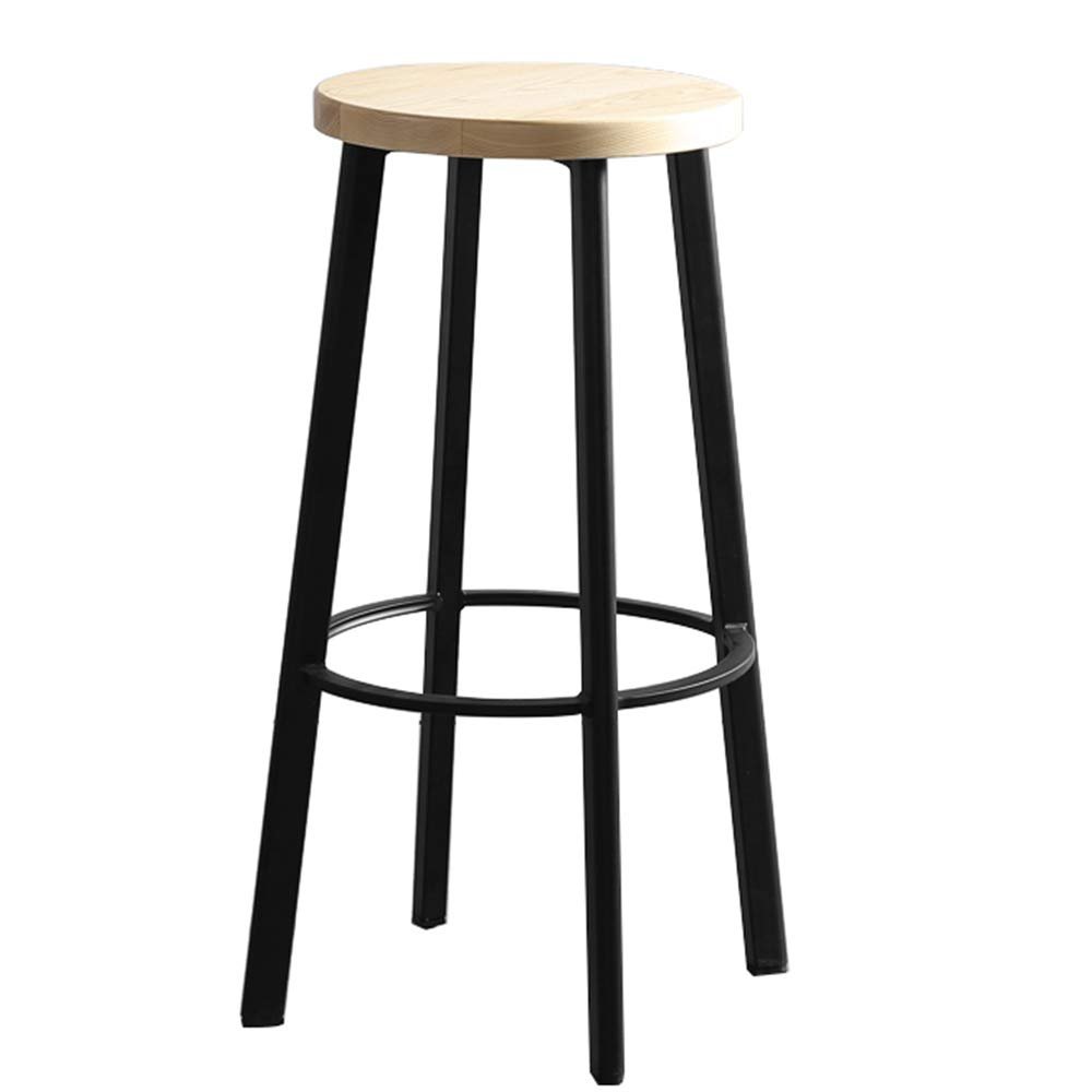 LKP Modern Bar Stool Counter Height Stool Kitchen Breakfast Round Stool with Wood Seat and Footrest Dining Stool Chair for Living Room