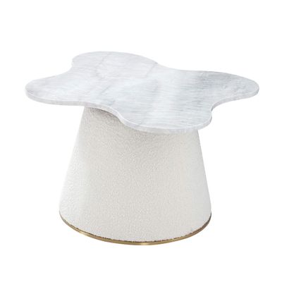 Pasargad Home Simona Marble Top Side Table with Gold Stainless Steel Base- Real Organic Marble, Table for Living Room, Bedroom - Luxury Room - Ivory, W26.4 XD28.3 XH18.5