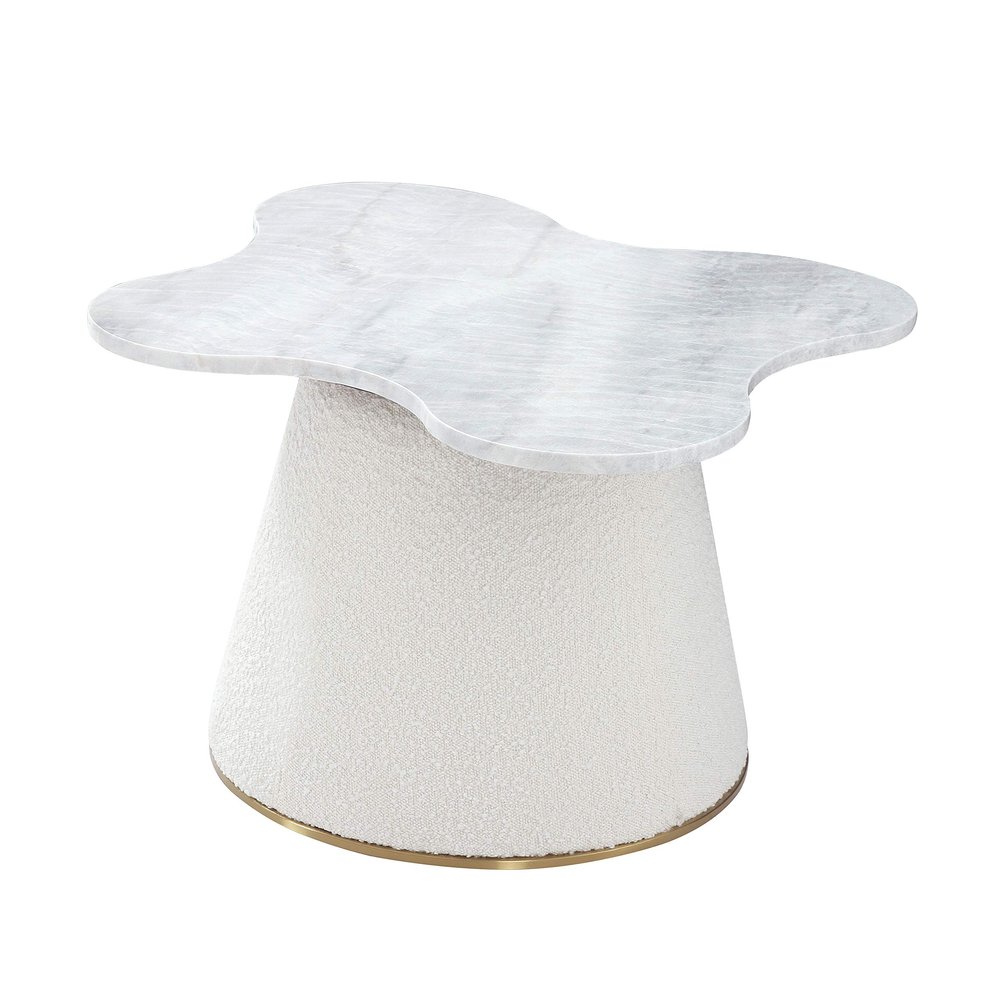 Pasargad Home Simona Marble Top Side Table with Gold Stainless Steel Base- Real Organic Marble, Table for Living Room, Bedroom - Luxury Room - Ivory, W26.4 XD28.3 XH18.5