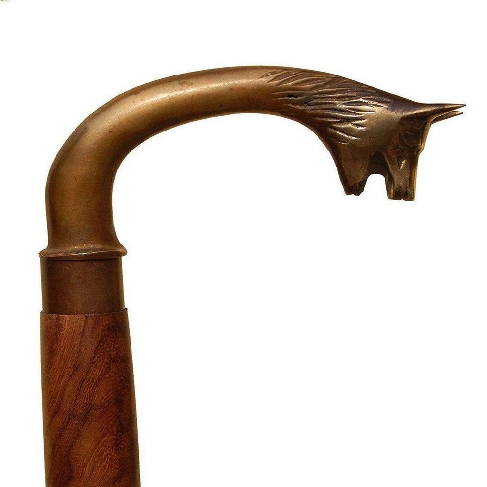 Vimal Nautical 1 Wolf Head Brass Handle Wooden Full Walking Stick Cane Brown Antique 36 to 37 Inch Approx.