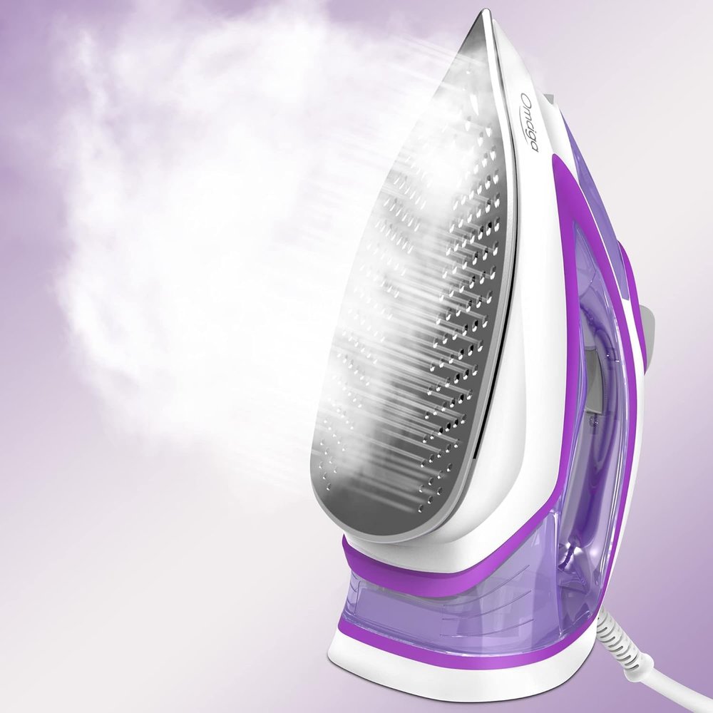 Omaiga Steam Iron for Clothes, 1750W Fast Heating with Powerful Steam, 15.21oz/450ml Large Water Tank, Ceramic Soleplate, Anti-Drip, Self-Cleaning, 3-Way Auto Shut Off for Home Laundry