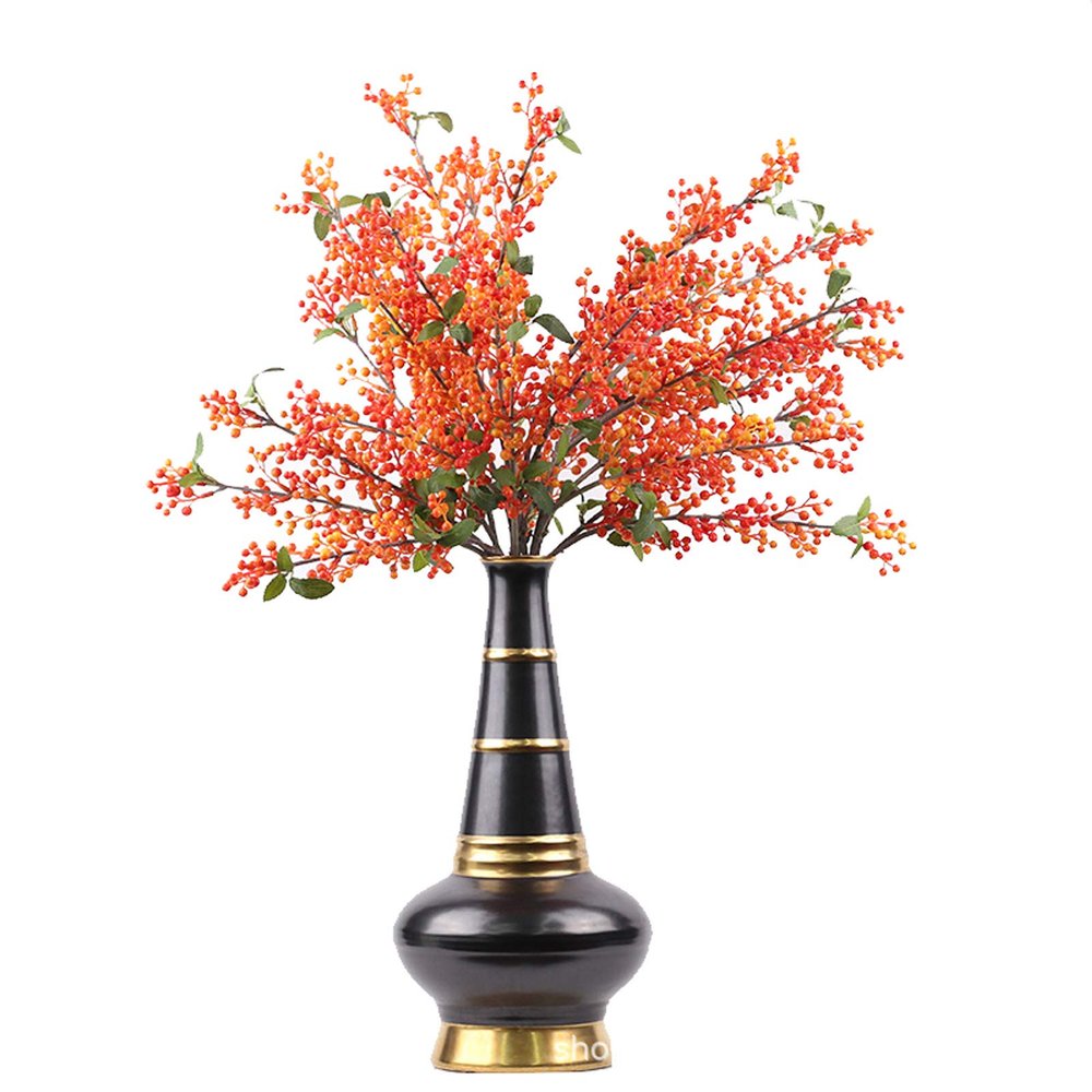 Artificial Handmade Black Porcelain Bottle Berry Seed Floral Set Decorations Hotel Lobby Artificial Flower Decoration Crafts Decorations