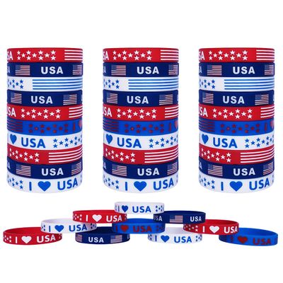 JAKADYUKS American Flag Silicone Bracelet 40Pcs, Fourth 4th of July Patriotic Party Favors, Memorial Day Veterans Day Wristband, USA Red White and Blue Decorations