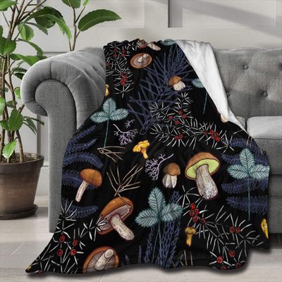 ARTIEMASTER Dark Wild Forest Mushrooms Customized Blanket Soft and Lightweight Flannel Throw Suitable for Use in Bed, Living Room and Travel 120"x90" for Family