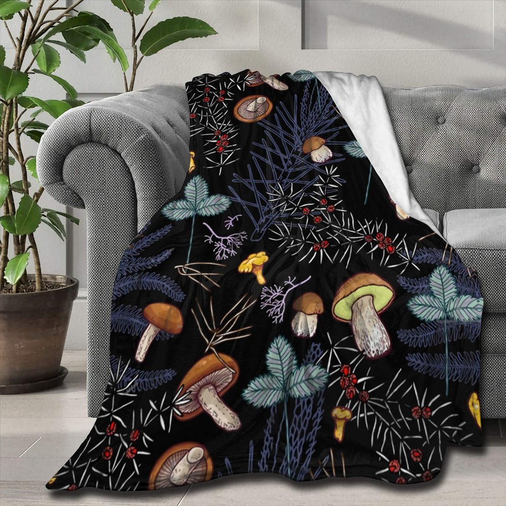 ARTIEMASTER Dark Wild Forest Mushrooms Customized Blanket Soft and Lightweight Flannel Throw Suitable for Use in Bed, Living Room and Travel 120"x90" for Family