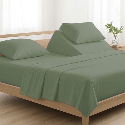 4 Pcs Luxury Split Top California King 100% Egyptian Cotton 800 Thread Count (Adjustable, Flex Top Cal King Size) Split Down 32" inches Sheets for Sleep Number Bed 15" Inch Pocket - Sage Solid