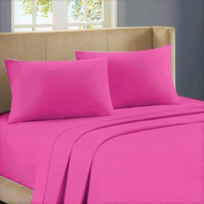 1000-Thread-Count 100% Egyptian Cotton Bed Sheet, 4-Pc Full Hot Pink Solid Sheet Set Single Ply Long Staple Cotton Yarns, Sateen Weave, Fits Mattress Upto 28" Deep Pocket