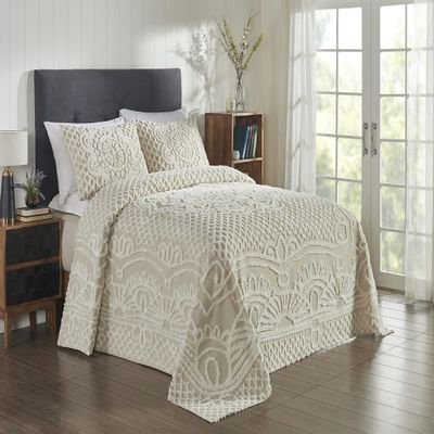 Better Trends Chenille Bedspreads Set Twin Size, Ardent Collection Medallion Design in Beige - Lightweight bedspreads, 100% Cotton Tufted Cotton Bedspreads