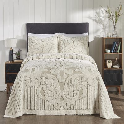 Better Trends Serenity Collection 100% Cotton Chenille Bedspread Medallion Design Twin Size Floral Design Bed Cover in Beige - Tufted Cotton Bedspreads, Lightweight Bedspread & Coverlets