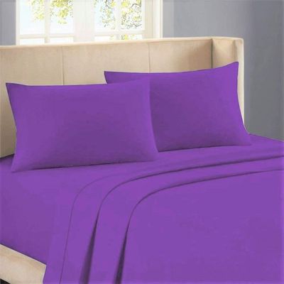 1000-Thread-Count 100% Egyptian Cotton Bed Sheet, 4-Pc Full XL Purple Solid Sheet Set Single Ply Long Staple Cotton Yarns, Sateen Weave, Fits Mattress Upto 28" Deep Pocket