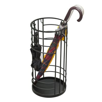 Umbrella Rack Hua Modern Creative Metal Umbrella Stand, Home Entrance Business Umbrella Storage Bucket, with Drip Tray and Hooks, Large Capacity, 2 Colors (Color : Black)