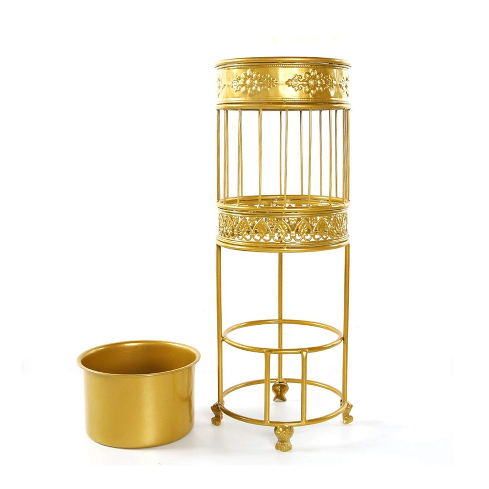 Umbrella Rack Hua Home Entrance Golden Umbrella Stand, Metal Creative Umbrella Storage Bucket, Suitable for Hotel Lobby Office, with Drip Tray and 3 Hooks