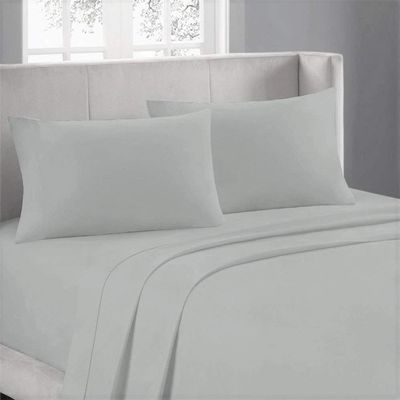 1000-Thread-Count 100% Egyptian Cotton Bed Sheet, 4-Pc Full XL Silver Solid Sheet Set Single Ply Long Staple Cotton Yarns, Sateen Weave, Fits Mattress Upto 28" Deep Pocket