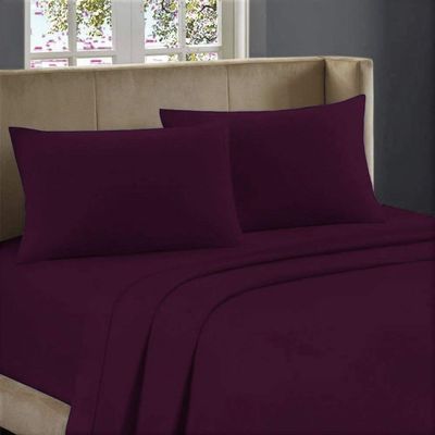 1000-Thread-Count 100% Egyptian Cotton Bed Sheet, 4-Pc Full XXL Wine Solid Sheet Set Single Ply Long Staple Cotton Yarns, Sateen Weave, Fits Mattress Upto 28" Deep Pocket