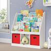 Kids Bookrack with Three Cubbies and 2 Red Bins view 2