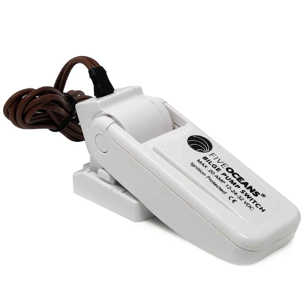 Five Oceans 12-24-32-Volts Automatic Boat Bilge Pump Float Switch for Electric Water Pump, Heavy-Duty Flow Sensor Float Switch for Boat Bilge Pump, Mercury Free, 20-Amps Max - FO3610