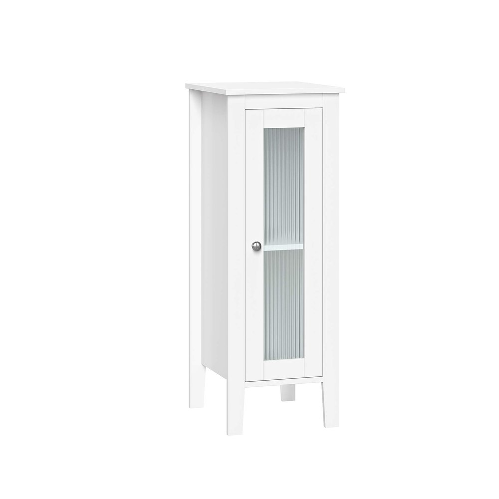 RiverRidge Prescott Slim Single Door Bathroom Storage Cabinet with Reeded Glass Door, Soft-Close Hinges & Adjustable Shelf - Bathroom Floor Cabinet
