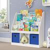 RiverRidge Kids Bookrack with Three Cubbies and 2 Blue Bins view 2