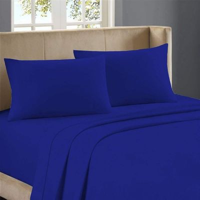 1000-Thread-Count 100% Egyptian Cotton Bed Sheet, 4-Pc Olympic Queen Royal Blue Solid Sheet Set Single Ply Long Staple Cotton Yarns, Sateen Weave, Fits Mattress Upto 28" Deep Pocket