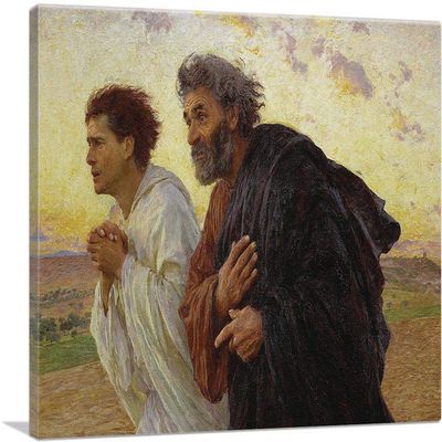 ARTCANVAS Disciples Peter John Running To Sepulchre On Morning Of Resurrection 1898 Canvas Art Print Stretched Framed Painting Picture Poster Giclee Wall Decor by Eugene Burnand - 40" x 26" (0.75" Deep)