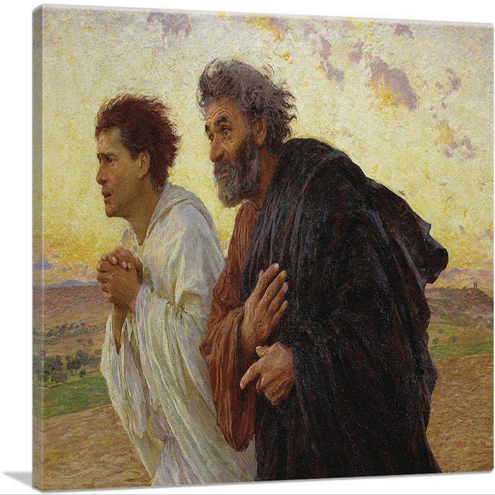 ARTCANVAS Disciples Peter John Running To Sepulchre On Morning Of Resurrection 1898 Canvas Art Print Stretched Framed Painting Picture Poster Giclee Wall Decor by Eugene Burnand - 40" x 26" (0.75" Deep)