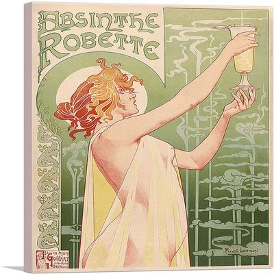 ARTCANVAS Absinthe Robette 1896 Canvas Art Print Stretched Framed Painting Picture Poster Giclee Wall Decor by Henri Privat Livemont - 40" x 26" (0.75" Deep)