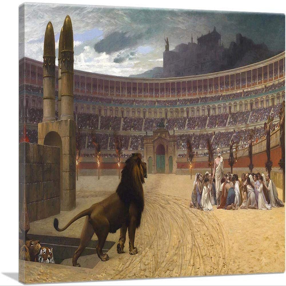 ARTCANVAS The Christian Martyr's Last Prayer 1863 Canvas Art Print Stretched Framed Painting Picture Poster Giclee Wall Decor by Jean Leon Gerome - 40" x 26" (0.75" Deep)